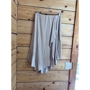 Kensie Womens Beige Asymmetrical Ruffle Hem Midi Skirt Size Medium Flowy Wrap